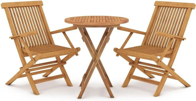 vidaXL 3-tlg Garten-Essgruppe Modell 6 aus Teakholz in Braun mit rundem Tisch und 3 Stühlen - Bild 1