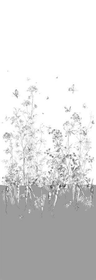 Edmond Petit Tapete Fenouil gauche in Grau mit floralem und botanischem Design aus Vlies - Bild 1
