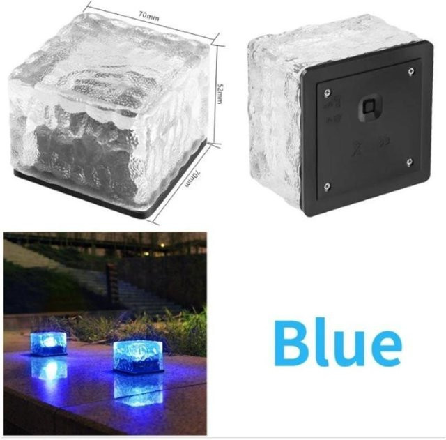 LIUXING Solar LED Gartenleuchten aus Glas im Eiswürfel-Design, 3er-Set, Blau, Wasserdichte Solar-Pflastersteine für Gartenwege und Landschaftsbau - Bild 1