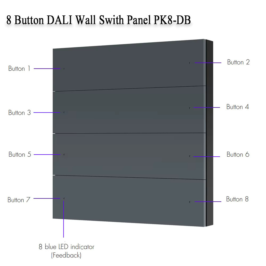 CENFAYA DALI Wandschalter-Panel mit 8/4-Tasten, DALI-2 Eingabegerät mit Rückmeldefunktion und LED-Anzeige, Schwarz - Bild 2