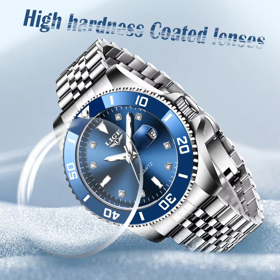 LIGE Armbanduhr, Quarz, Edelstahl, Blau, 30 ATM, Herren - Bild 3