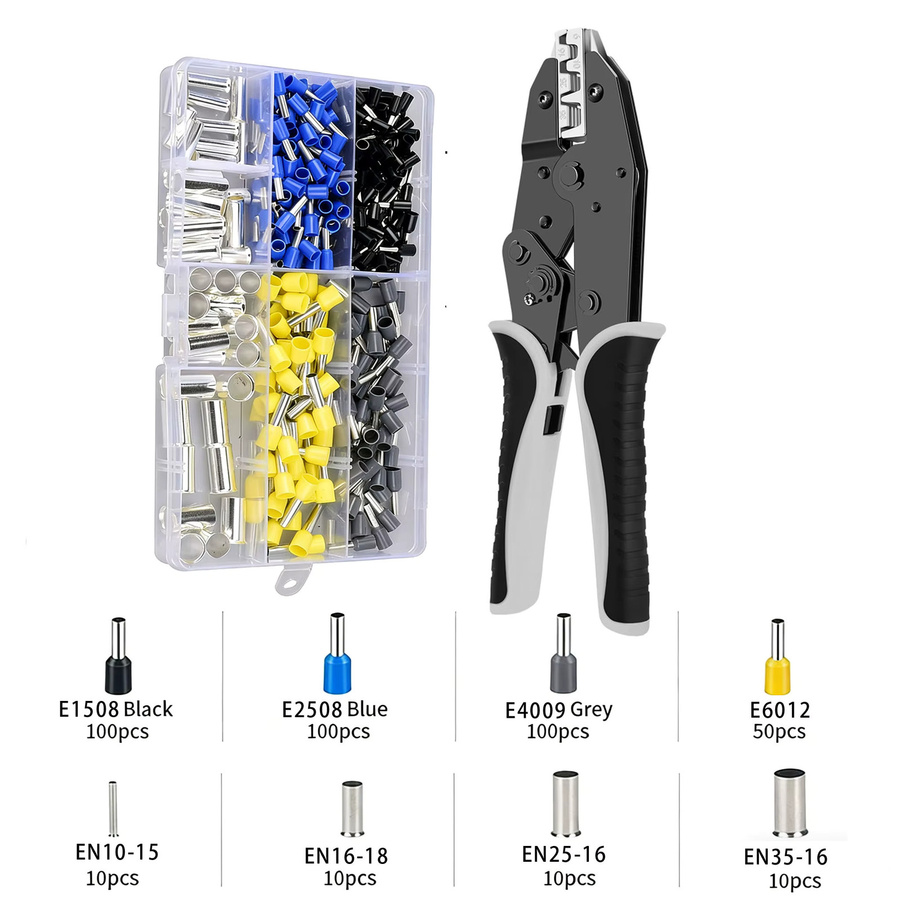 YQXINQIDZ 390-teiliges Kabelendhülsen-Crimpwerkzeug-Set mit Hochleistungs-Crimpzange für 6-35mm² in Multicolor - Bild 2
