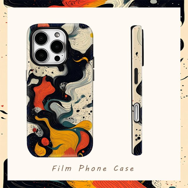 Bunte Wellenkunst Handyhülle mit doppelschichtiger Rückseite für Apple iPhone 17 Pro Max, 16, 15, 14, 13, 12, 11 und weitere Modelle, Mehrfarbig - Bild 1