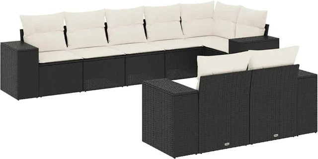 vidaXL 8-teilige Garten-Sofagarnitur in L-Form aus Poly-Rattan und pulverbeschichtetem Stahl in Schwarz mit Sitzkissen und Rückenkissen - Bild 1