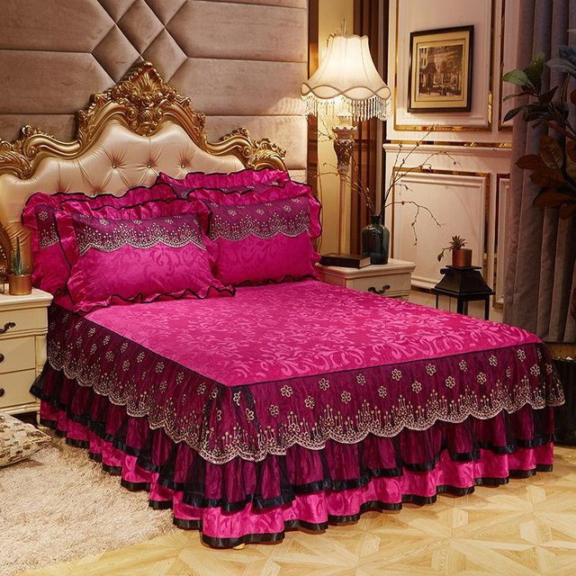 3-teiliges Tagesdeckenset aus Baumwolle und Polyester in Pink für Queensize- und Kingsize-Betten, B/H: 150 x 200 cm - Bild 1