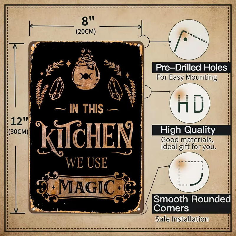 HELLOYOUNG Vintage Metallschild Magie Wandbehang in Schwarz, rechteckiges Typografie-Wandschild für Zuhause, Bar und Restaurant, Höhe: 30 cm, Breite: 20 cm - Bild 4