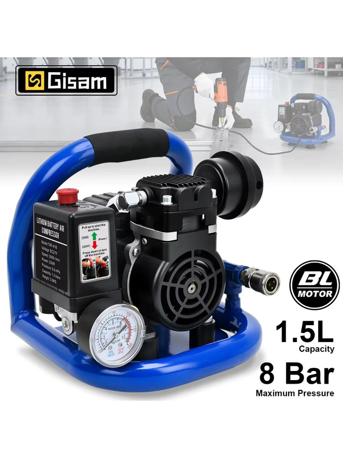 Gisam Elektrischer Luftkompressor in Blau, tragbare Luftpumpe mit 1,5 l und 8 bar für Makita 18 V Akku - Bild 6
