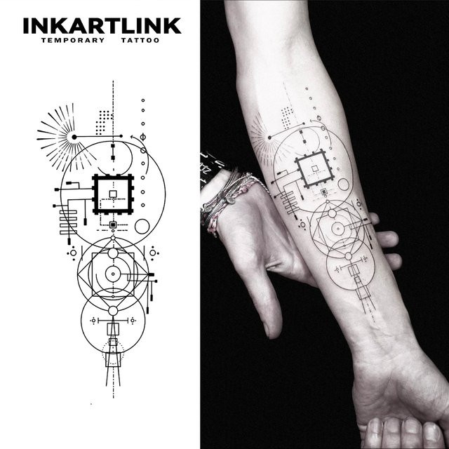 INKARTLINK Temporäres Tattoo, geometrisches Design, wasserfest, semipermanent - Bild 1