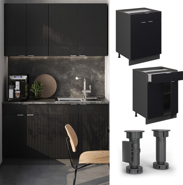 Vicco Schubunterschrank Fame-Line in Anthrazit und Schwarz gestreift, Breite: 60 cm, ohne Arbeitsplatte - Bild 1