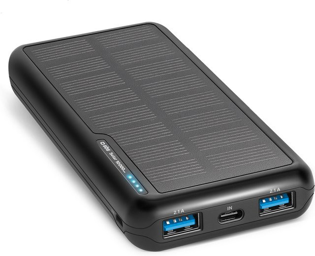 SBS Solar Powerbank 10.000 mAh Schwarz mit Micro-USB, USB-C und USB-A Anschlüssen - Bild 1