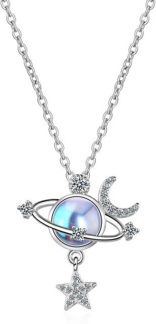 POMOiii Halskette, 925 Silber, Mondstein, Planet, Stern, Damen - Bild 1