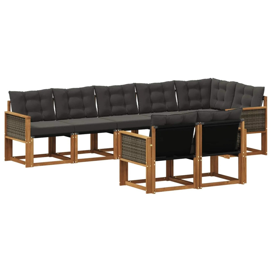 vidaXL Outdoor-Sofagarnitur L-Form aus massivem Akazienholz mit 8 Kissen in Natur und Schwarz - Bild 2