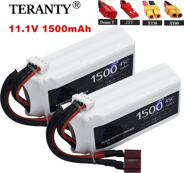 TERFPV Li-Ion Pack 11,1 V 3S Lipo Batterie mit 1500 mAh und 45C für RC Auto, FPV Drohnen, Flugzeuge und Boote mit XT30, XT60 oder JST Anschluss, Weiß - Bild 1