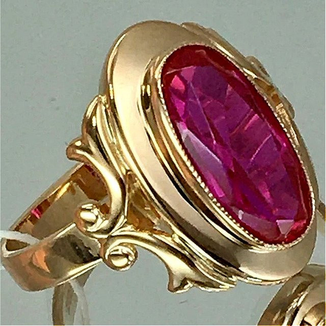 YoYo Ring, vergoldet, Rubin, Damen, Vintage - Bild 1
