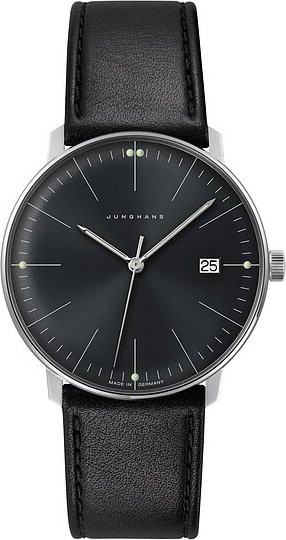 Junghans Armbanduhr Max Bill, Quarz, Edelstahl, Leder, Schwarz, Herren - Bild 1