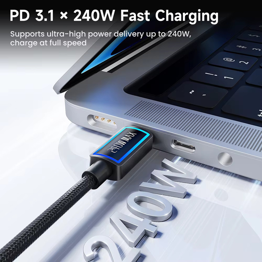 Toocki USB-C auf USB-C Schnellladekabel mit RGB-Beleuchtung, 240 W, 5 A, PD3.1 und QC4.0, Schwarz/Multicolor - Bild 4