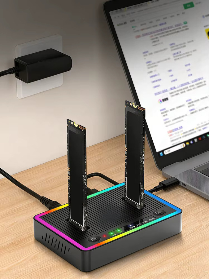 Kebidumei M.2 NVMe/SATA Dual-Bay Festplattengehäuse mit Offline-Klon-Funktion, 10Gbps SSD-Duplikator und USB 3.2 Gen2 Adapter, Schwarz - Bild 6