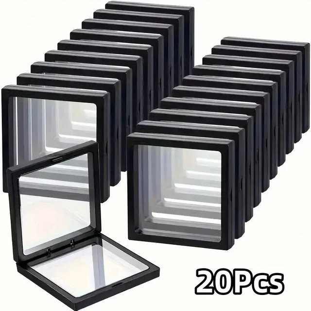 20 Stück Clearview 3D Schwebe-Displayboxen aus transparentem Acryl mit elastischer Folie zur staubdichten Schmuckaufbewahrung - Bild 1