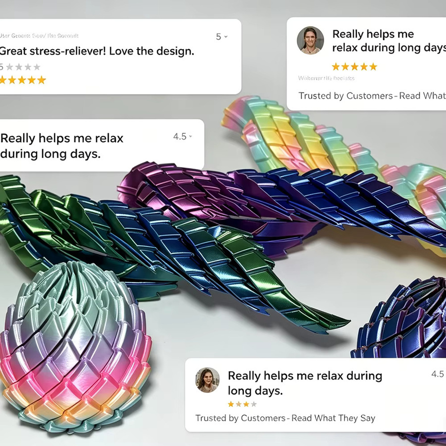 3D-gedrucktes Drachenei Fidget-Spielzeug als bewegliches Stressabbau-Handspielzeug und Schreibtisch-Deko in Multicolor aus PLA - Bild 4