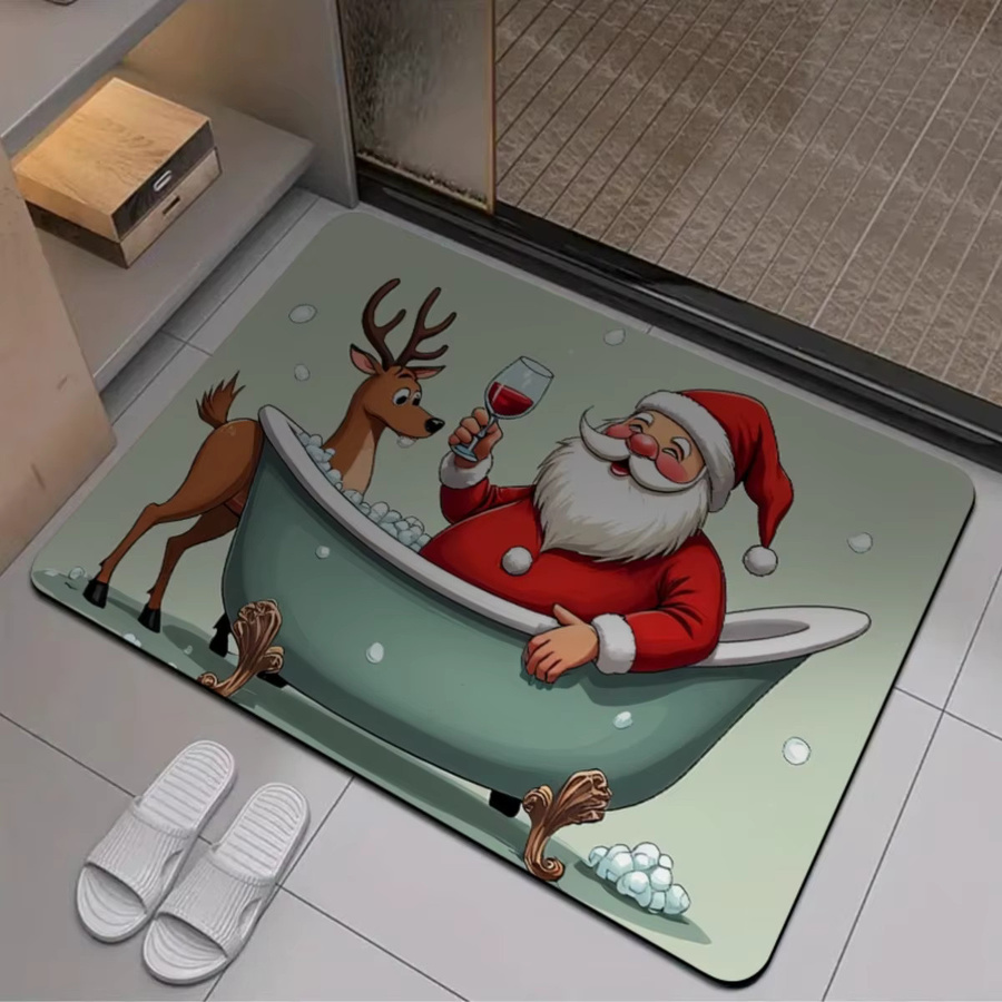 Rutschfester und saugfähiger Badezimmerteppich mit Weihnachtsmotiv von VIKAMA in Mehrfarbig, maschinenwaschbar - Bild 3