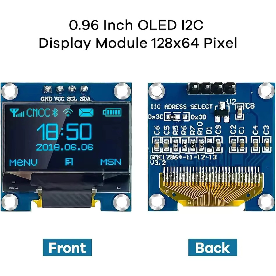 AOKIN 0,96 Zoll OLED-Display-Modul I2C 128x64 SS-D-1306 für Arduino ESP8266 ESP32 in Blau, Blau-Gelb oder Weiß - Bild 4