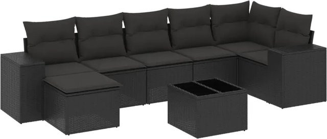 vidaXL 8-teilige Garten-Sofagarnitur in L-Form aus schwarzem PE-Rattan mit Kissen und pulverbeschichtetem Stahlgestell - Bild 1
