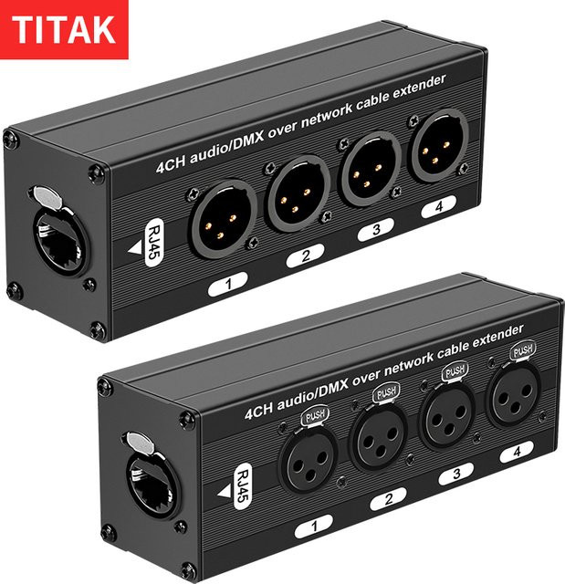 TITAK XLR-zu-RJ45 4-Kanal Audio- und DMX-Extender Adapter in Schwarz für Ethernet/LAN-Verbindungen - Bild 1