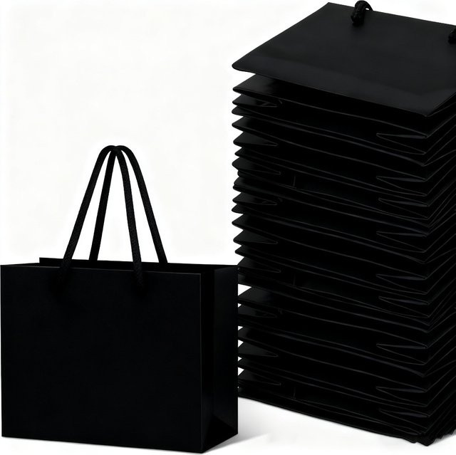 10 Stück kleine Papier-Geschenktüten mit Kordelgriffen in Schwarz und Weiß für Hochzeiten, Geburtstage oder Schmuckverpackungen - Bild 1