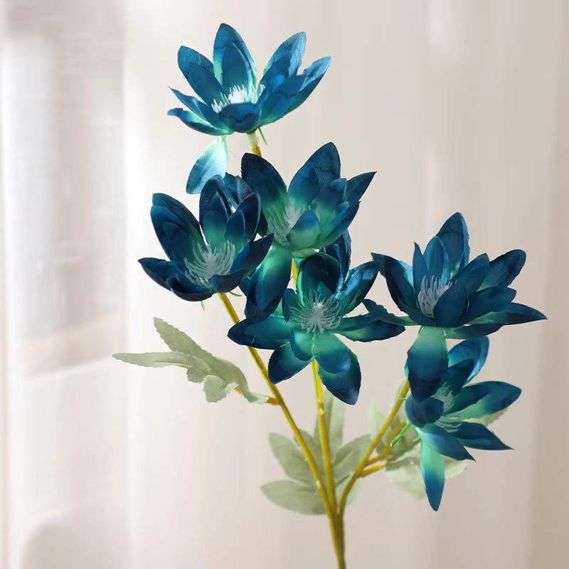 Künstliche Lotusblume aus Seide in Blau für Hochzeits- und Raumdekoration, Höhe: 60 cm - Bild 3