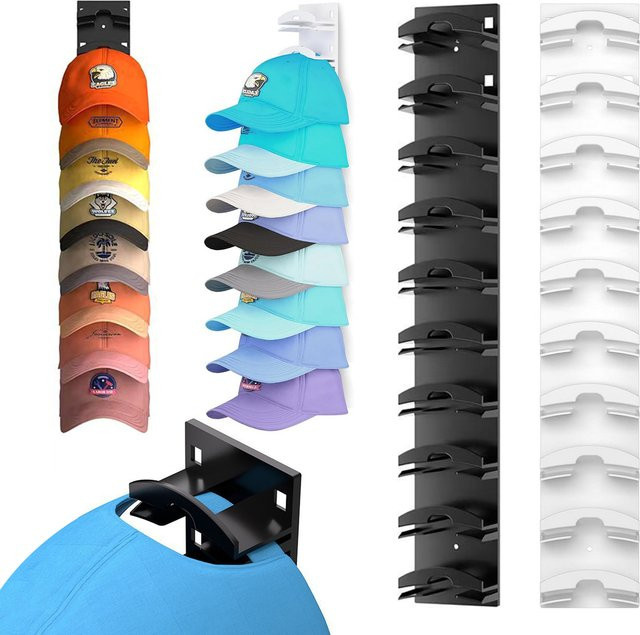 Multiyilego Hut Organizer Display Stand Wandmontiert, 10 Fächer, Schwarz - Bild 1