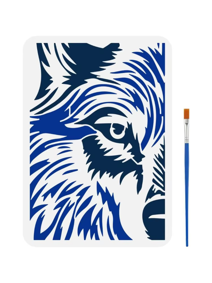Peeping Wolf Malerei Schablone mit Pinsel, Wolf Kopf Muster Zeichnung Vorlage für DIY Dekoration, B/H: 21,1 x 29,7 cm - Bild 5