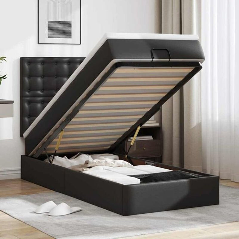 vidaxl Ottoman Polsterbett mit Matratze und LED in Schwarz aus Kunstleder B/T/H: 80 x 200 x 118 cm - Bild 1