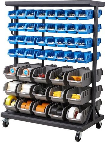 VEVOR Mobiler Werkzeugorganizer mit 7 Ebenen und 94 Sortimentskästen, Doppelseitiges Fahrregal aus Stahl in Schwarz, B/T/H: 90 x 50 x 124,5 cm - Bild 1