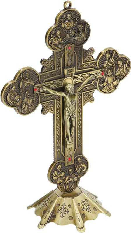 Tooarts Kruzifix aus Bronze und Metall in Gold mit Vintage-Stil und stabilem Sockel, Höhe: 21 cm, Breite: 13,3 cm, Tiefe: 13,3 cm - Bild 1