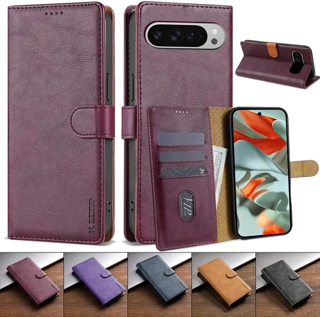 Leder Flip Brieftasche mit Schnalle für Google Pixel 10 Pro XL 9 8 7 6 in Blau mit Kartenfächern - Bild 1