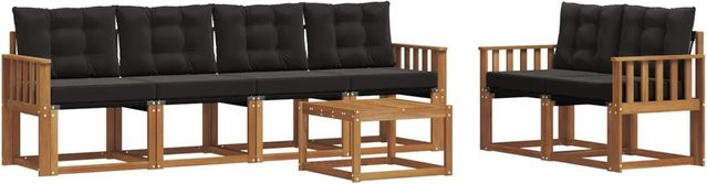 vidaXL Outdoor-Sofagarnitur 7-teilig aus Akazienholz mit Textilene und Kissen in Natur und Schwarz - Bild 1