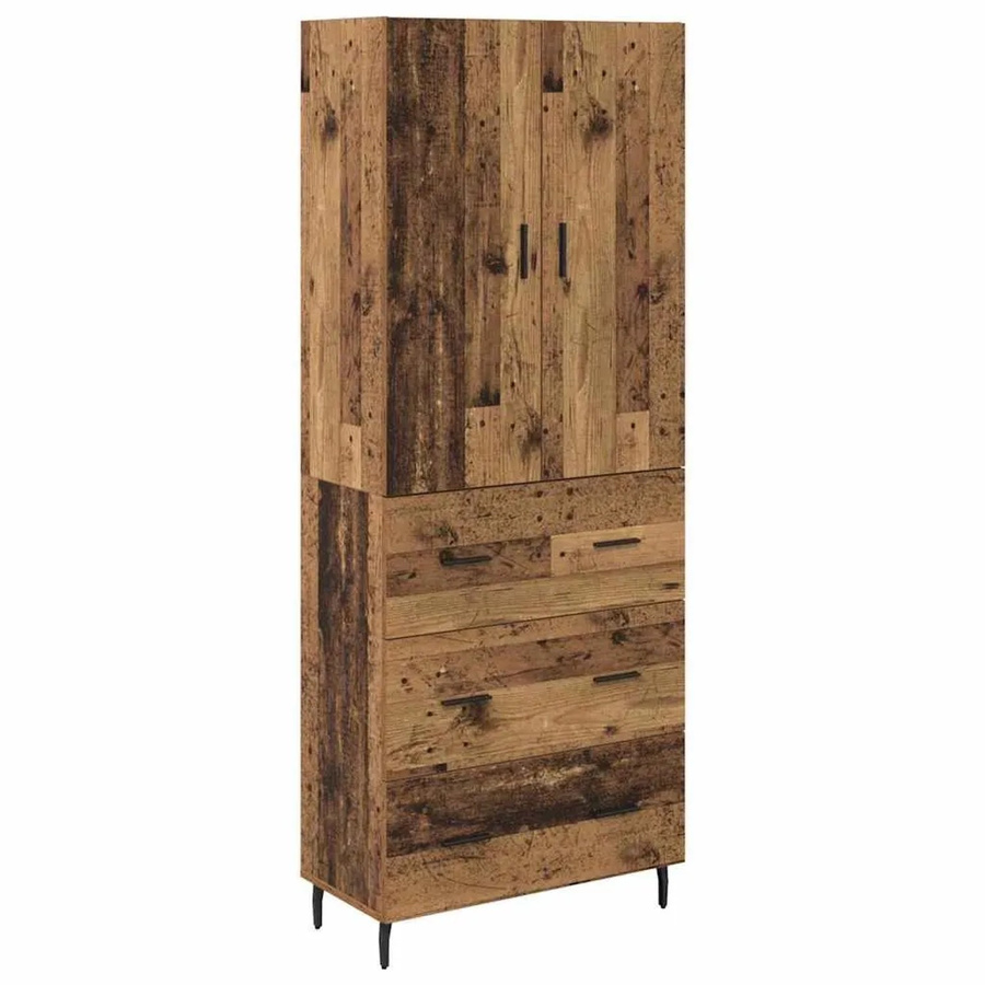 vidaXL Highboard 2-teilig in Altholz-Optik mit Glasfront und Schubladen, Braun, B/T/H: 120 x 34 x 180 cm - Bild 2