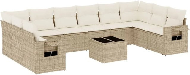 vidaXL 11-teilige Garten-Sofagarnitur aus Poly-Rattan in Beige mit UV-beständigen Kissen und Metallrahmen - Bild 1