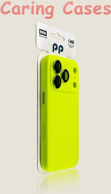 Caring Cases MagSafe Silikon Hülle mit Kameraobjektivschutz für iPhone 17 16 15 14 13 12 11 in Neon-Limettengrün - Bild 1