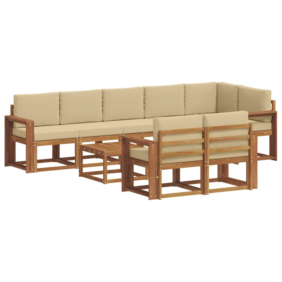 vidaXL Outdoor-Sofagarnitur aus Akazienholz in L-Form mit 9-teiligem Set, Natur und Beige - Bild 2