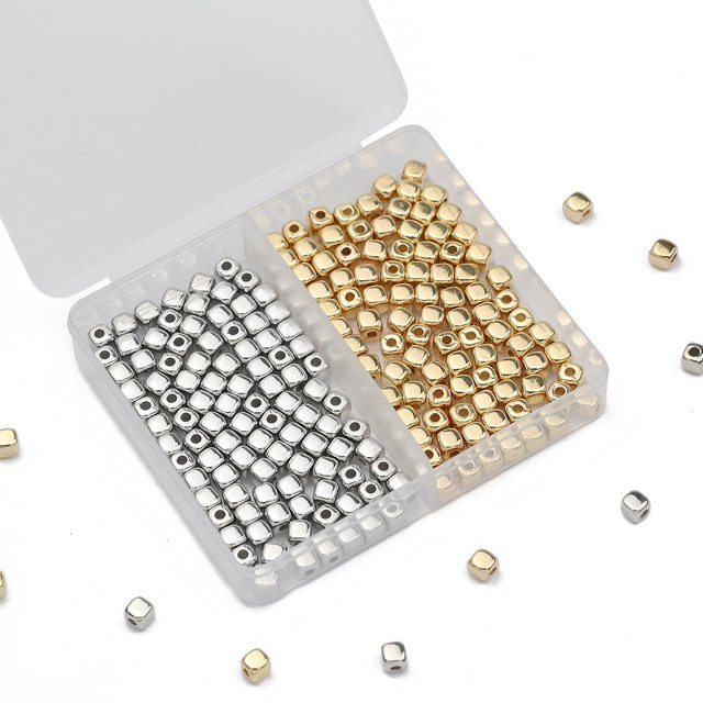 JHNBY Perlen, 4mm quadratisch, Gold Silber Farbe, Unisex - Bild 1