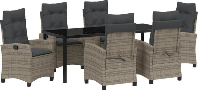 vidaXL 7-teiliges Garten-Esszimmer Set aus Poly Rattan und Stahl in Grau mit Kissen - Bild 1