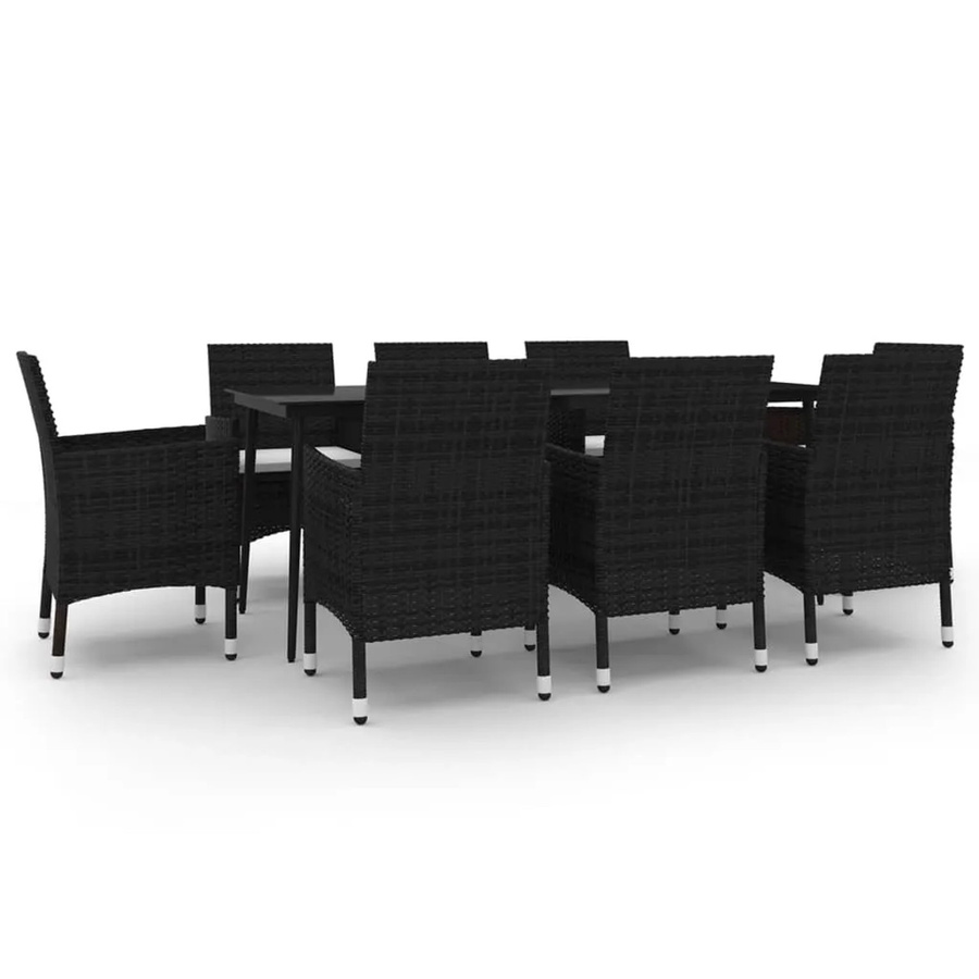 vidaXL 9-teilige Garten-Essgruppe aus Poly-Rattan und Glas in Schwarz-Weiß mit Kissen - Bild 2
