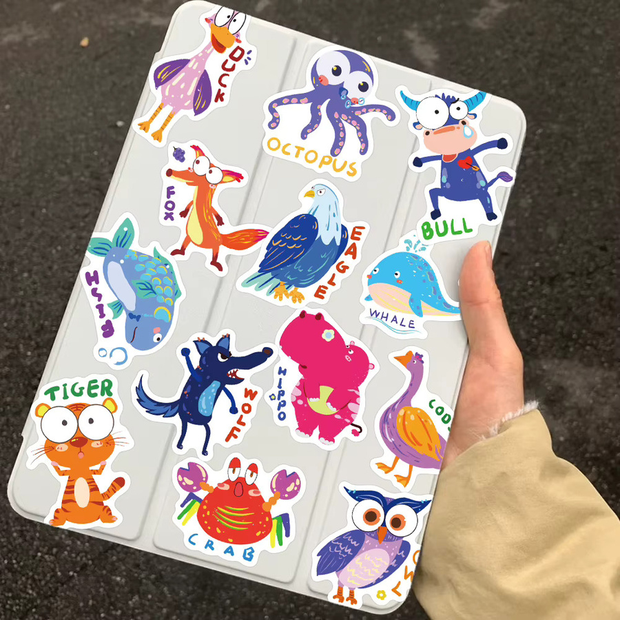 50 Stück englische Cartoon-Tier Aufkleber in Multicolour für Laptop, Skateboard und DIY-Projekte - Bild 3