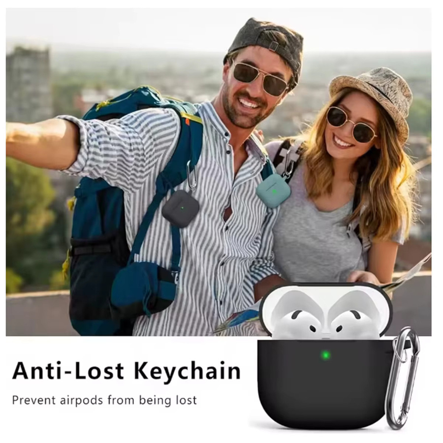 Silikon Schutzhülle für Apple AirPods 4 (2024) inklusive Reinigungsset in Schwarz und Blau - Bild 3