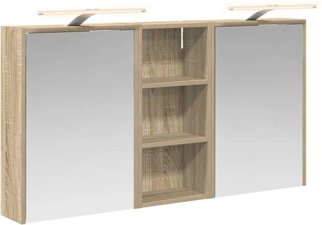 vidaXL Badezimmerschrank-Set aus 3 Teilen in Braun und Beige mit LED-Beleuchtung und Spiegeltüren, B/H/T: 116 x 16 x 62,5 cm - Bild 1