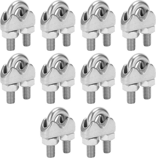 10 Stück KaiSai M6 Drahtseilkabel Klemmen aus Edelstahl mit U-Bügel und Sattelklemme in Silber und Weiß - Bild 1