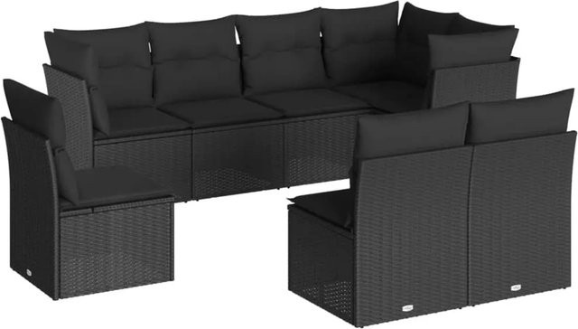 vidaXL 8-tlg Garten-Sofagarnitur in L-Form aus schwarzem Poly-Rattan mit Sitzkissen und Rückenkissen - Bild 1