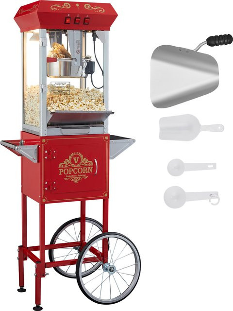 SucceBuy Popcornmaschine mit Wagen und gehärtetem Glas, 8 oz Kessel, 48 Tassen pro Charge, inklusive 4 Schöpfern, Schwarz-Rot - Bild 1