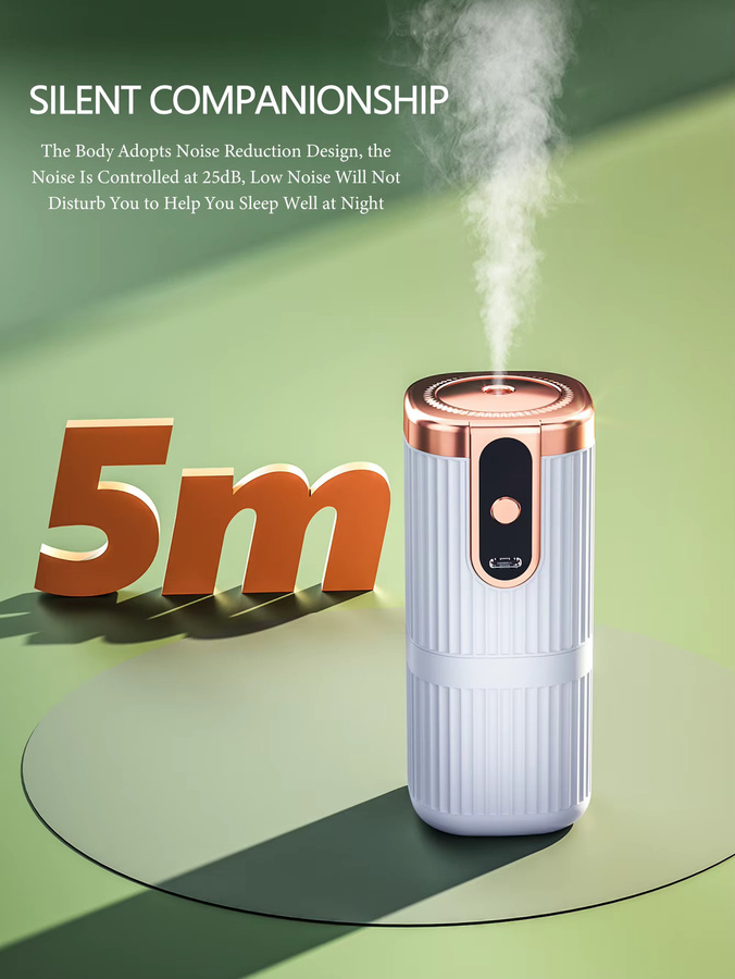 Wiederaufladbarer Mini-Diffusor für ätherische Öle in Weiß mit 5-Gang-Aromatherapiefunktion für Heim, Auto und Büro - Bild 2